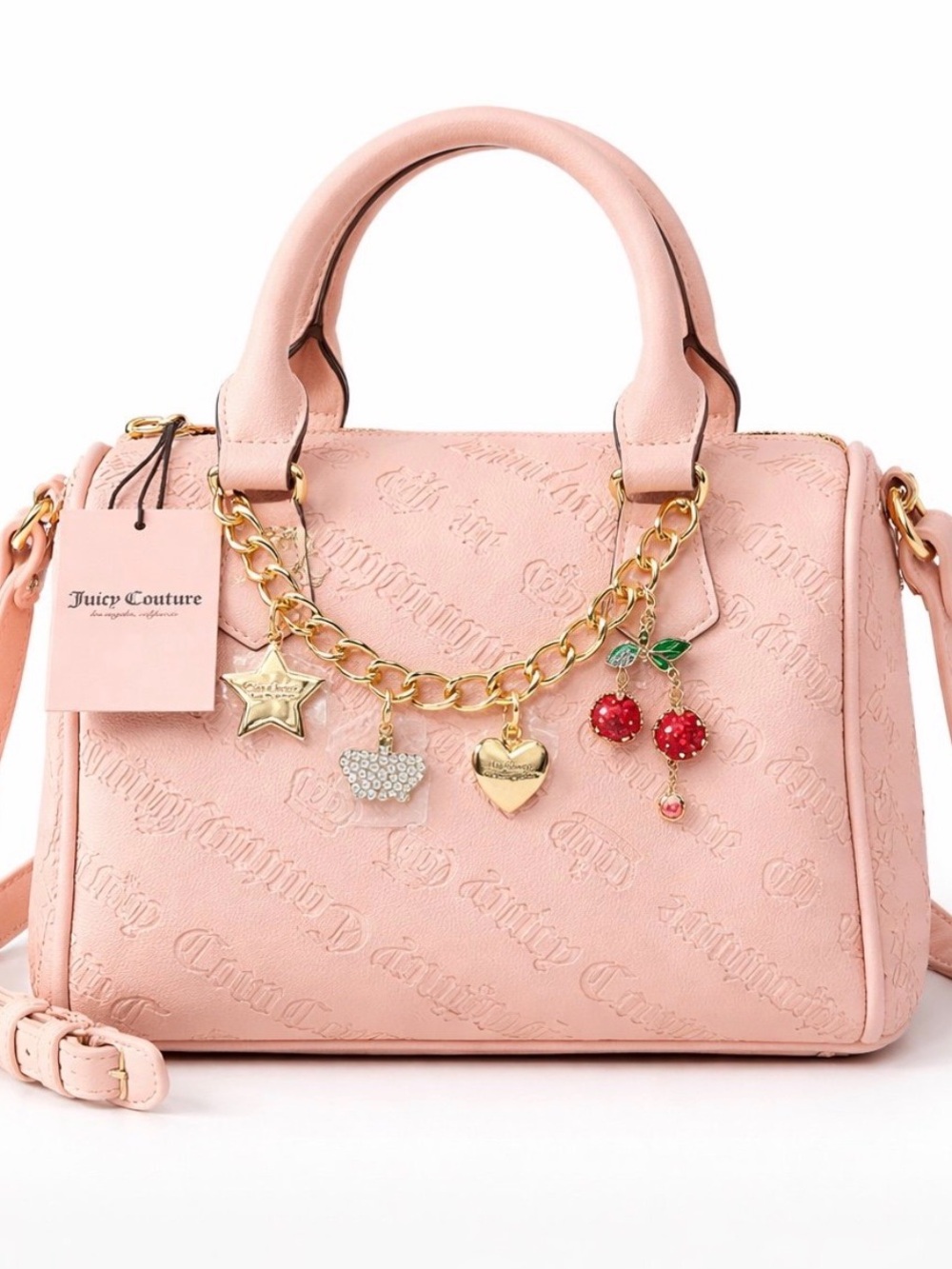Juicy Couture Pink Satchel Bag Y2K Charm Embossed Logo Crossbody Purse NWT Gift - Picture 6 of 6